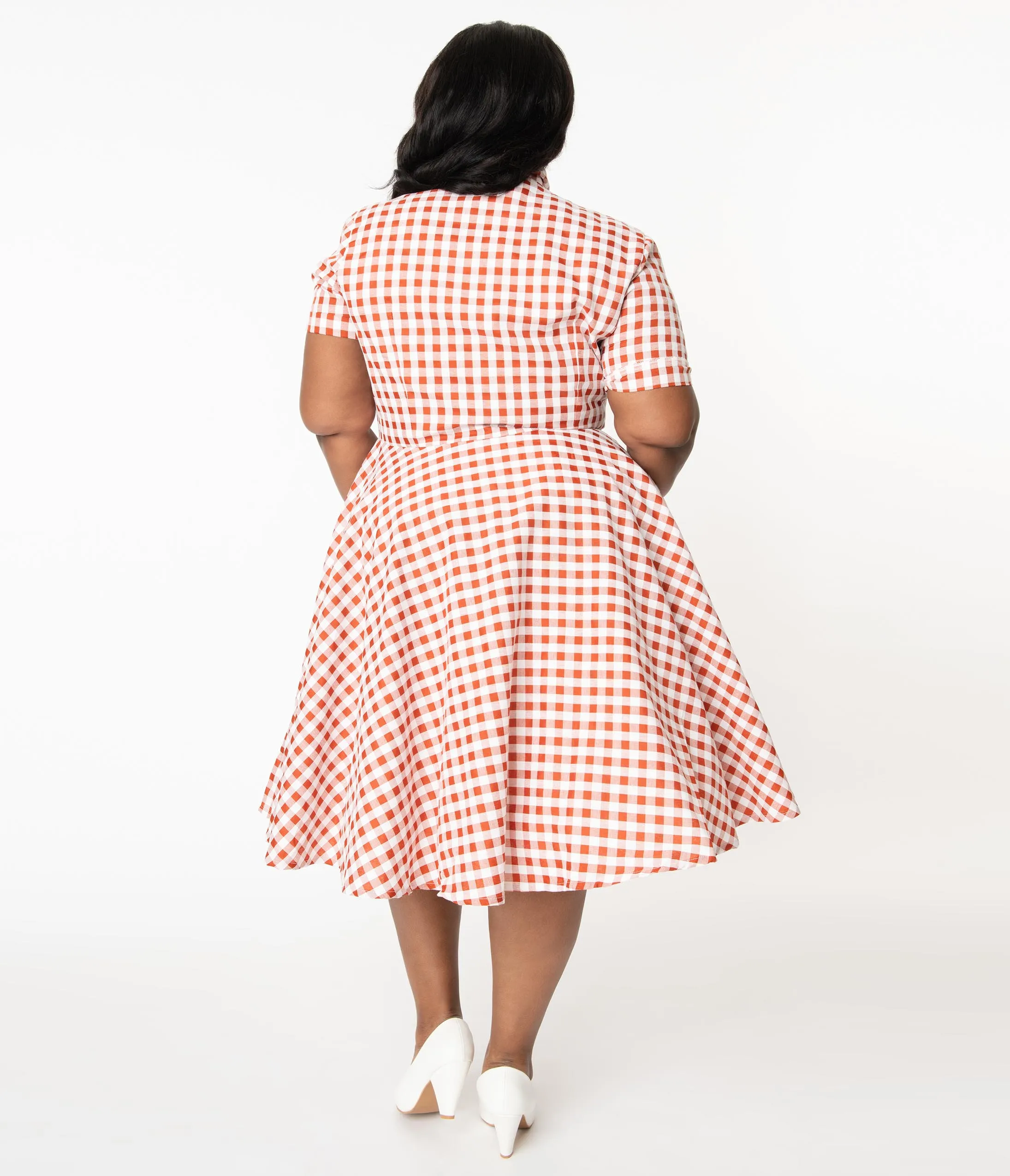 Plus Size 1950s Rust Red & White Gingham Caterina Swing Dress