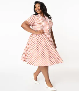 Plus Size 1950s Rust Red & White Gingham Caterina Swing Dress