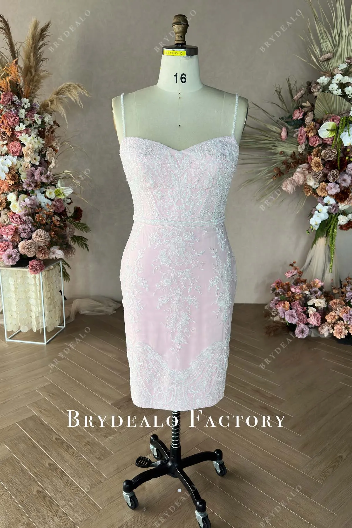 Plus Size Designer Beaded Lace Blush Knee Length Birthday Prom Dress