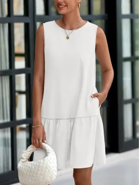 PRETTYGARDEN Casual Short Summer Dresses for Women 2025 Sleeveless Crewneck Cute Ruffle Loose Vacation Mini Tshirt Dress