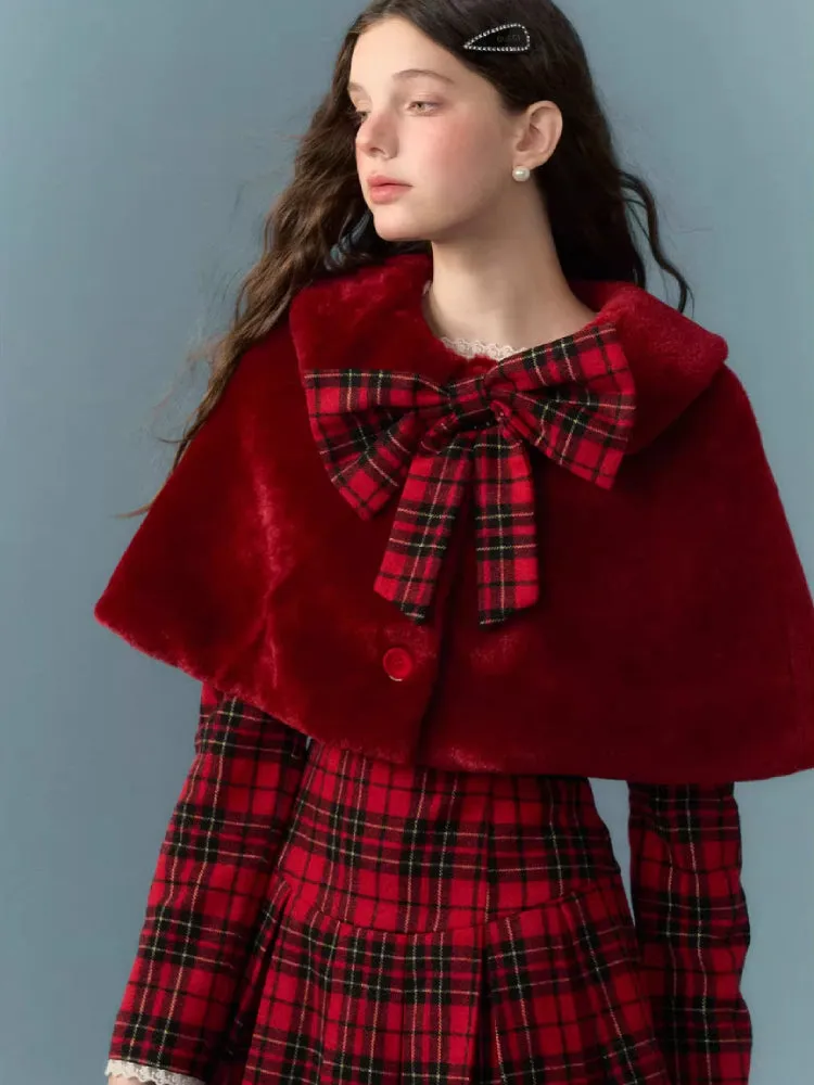 Red lace plaid skirt dress【s0000005658】