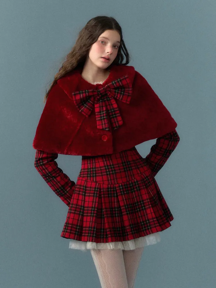 Red lace plaid skirt dress【s0000005658】