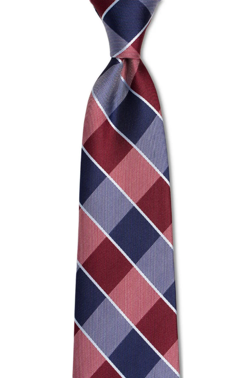 Red Navy Silver Plaid Skinny Tie