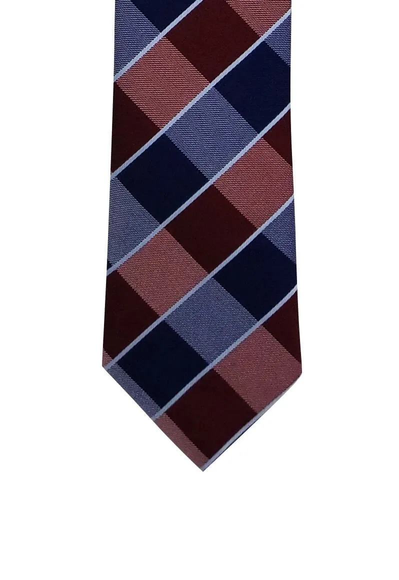 Red Navy Silver Plaid Skinny Tie