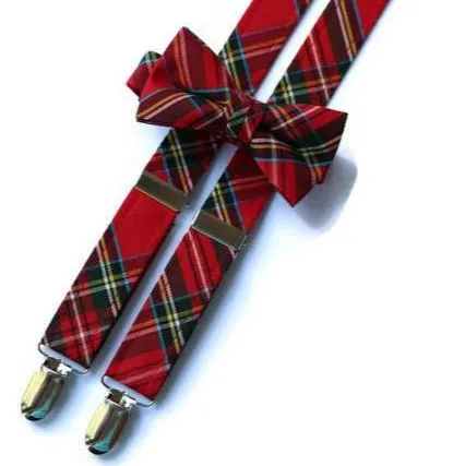 Red Stewart Tartan Suspenders - Boys