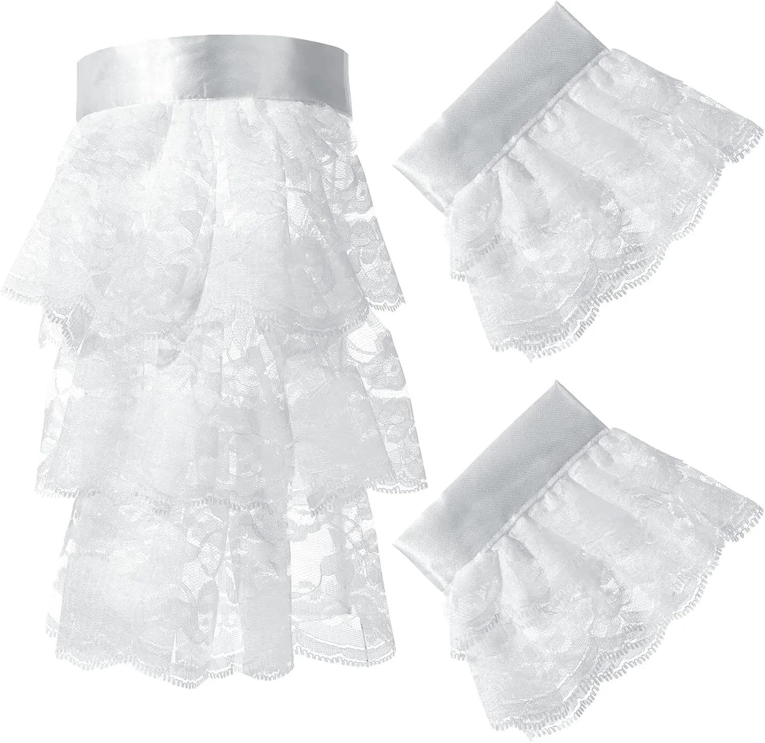 Riyiper 2 Pieces Victorian Lace Jabot and Cuffs Set Pirate Costume Colonial Lace Collar Fake Sleeve Steampunk Clothing Accessories for Halloween Cosplay Parties White