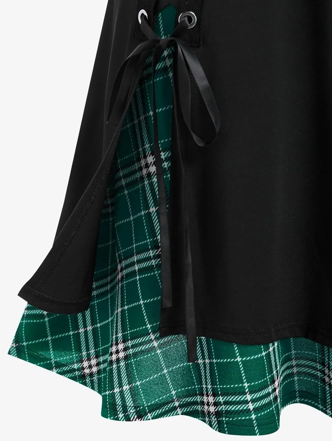 ROSE GAL Women's Plus Size Mini A-Line Gothic Skirt Casual Plain Chain Detail High Waisted Short Stitching Plaid Pleated