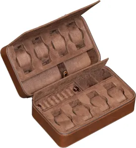 ROTHWELL 8 Watch Travel Case Storage Organizer for 8 Watches, Sunglasses, Rings & Cufflinks |Tough Portable Protection with Zipper Fits Most Wristwatches & Smart Watches Up to 50mm (Tan/Brown)