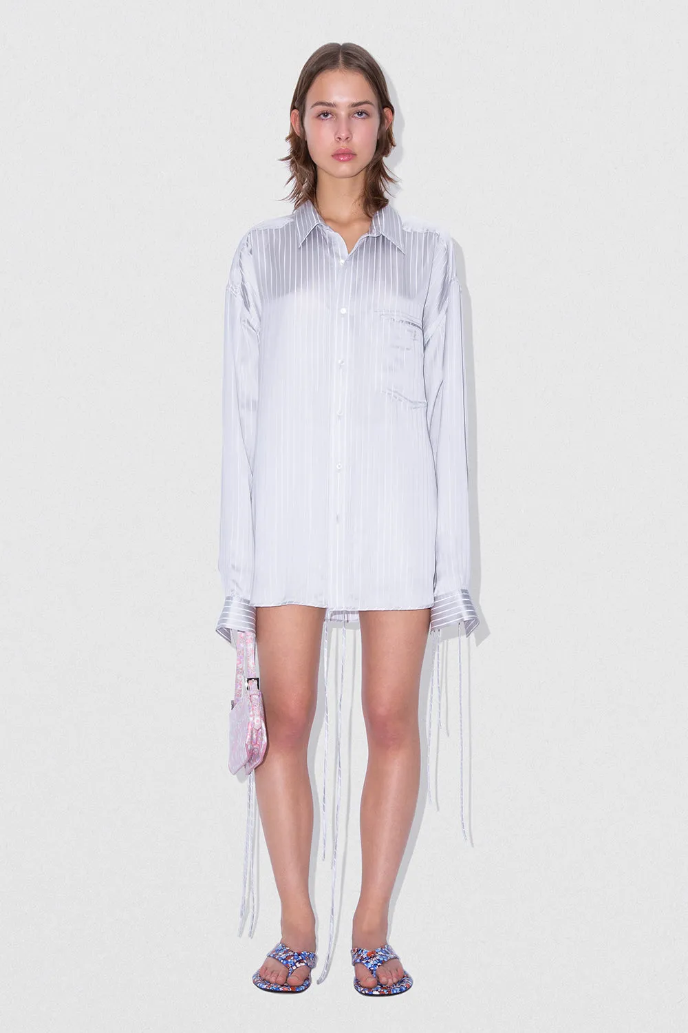 Satin Pin Stripe Shirt Grey And White Viscose Blend