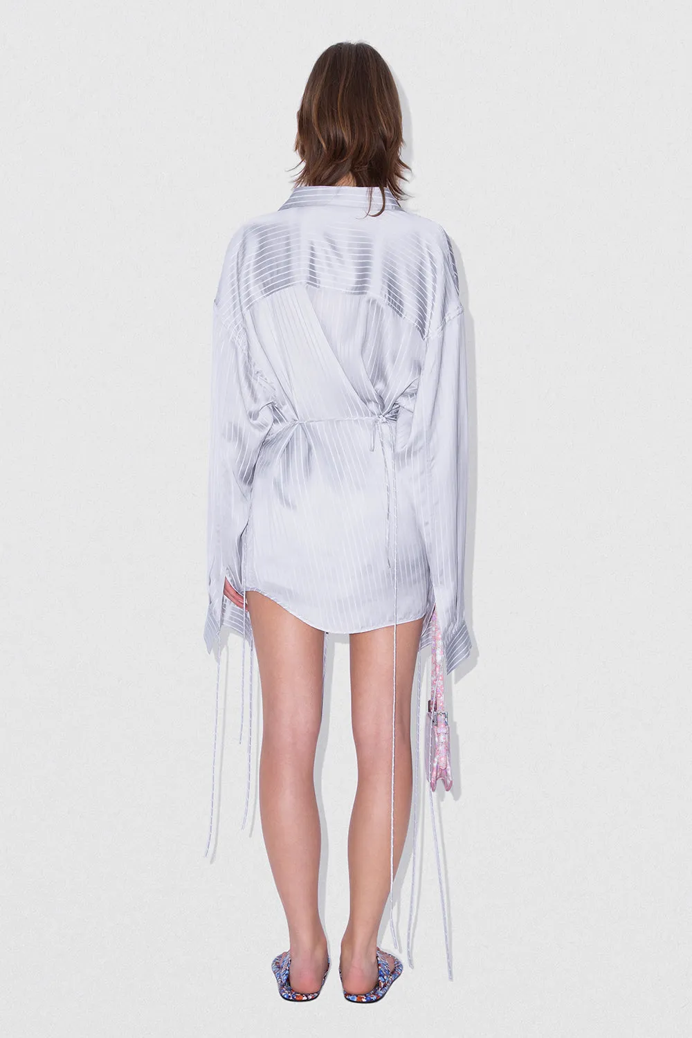 Satin Pin Stripe Shirt Grey And White Viscose Blend