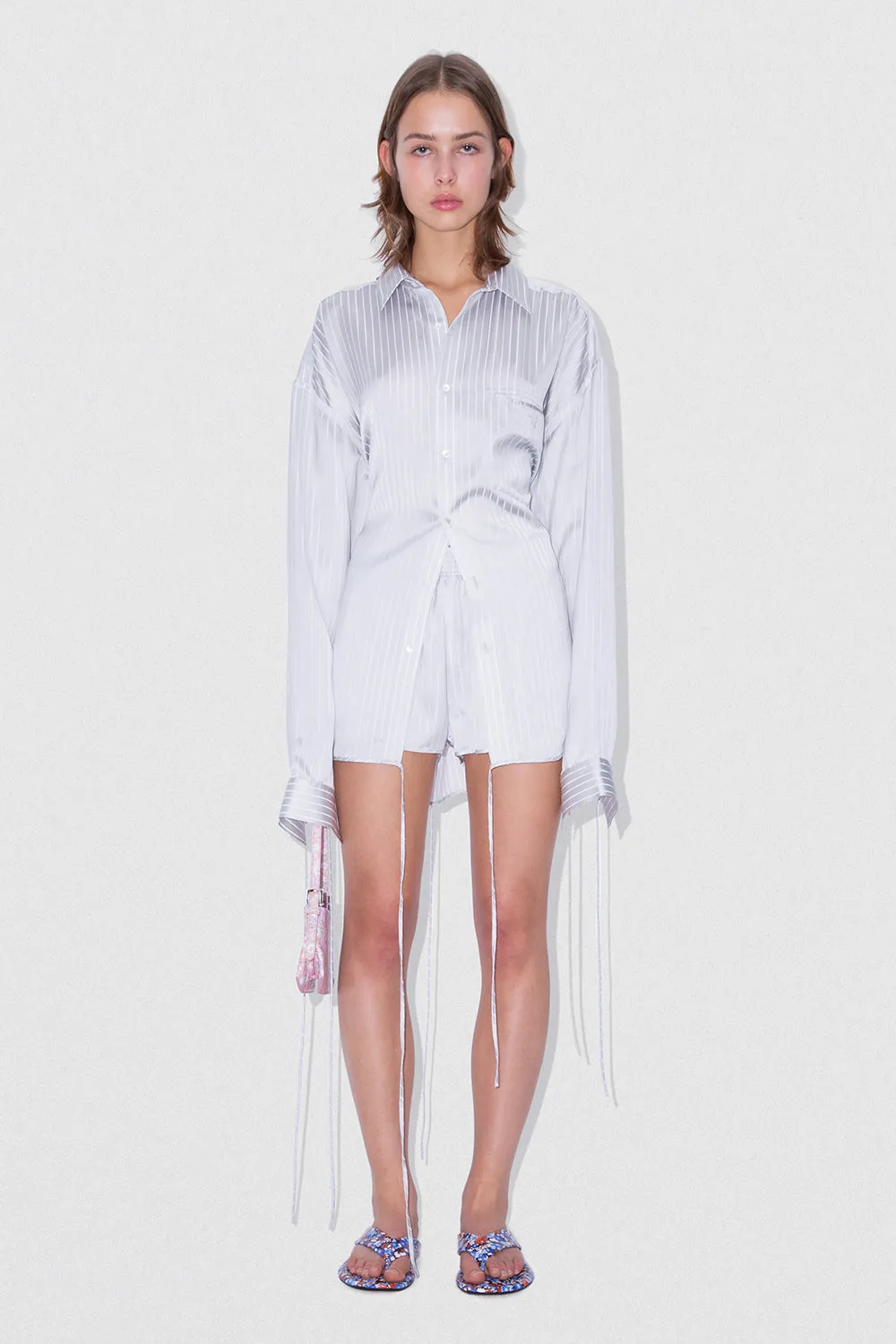 Satin Pin Stripe Shirt Grey And White Viscose Blend