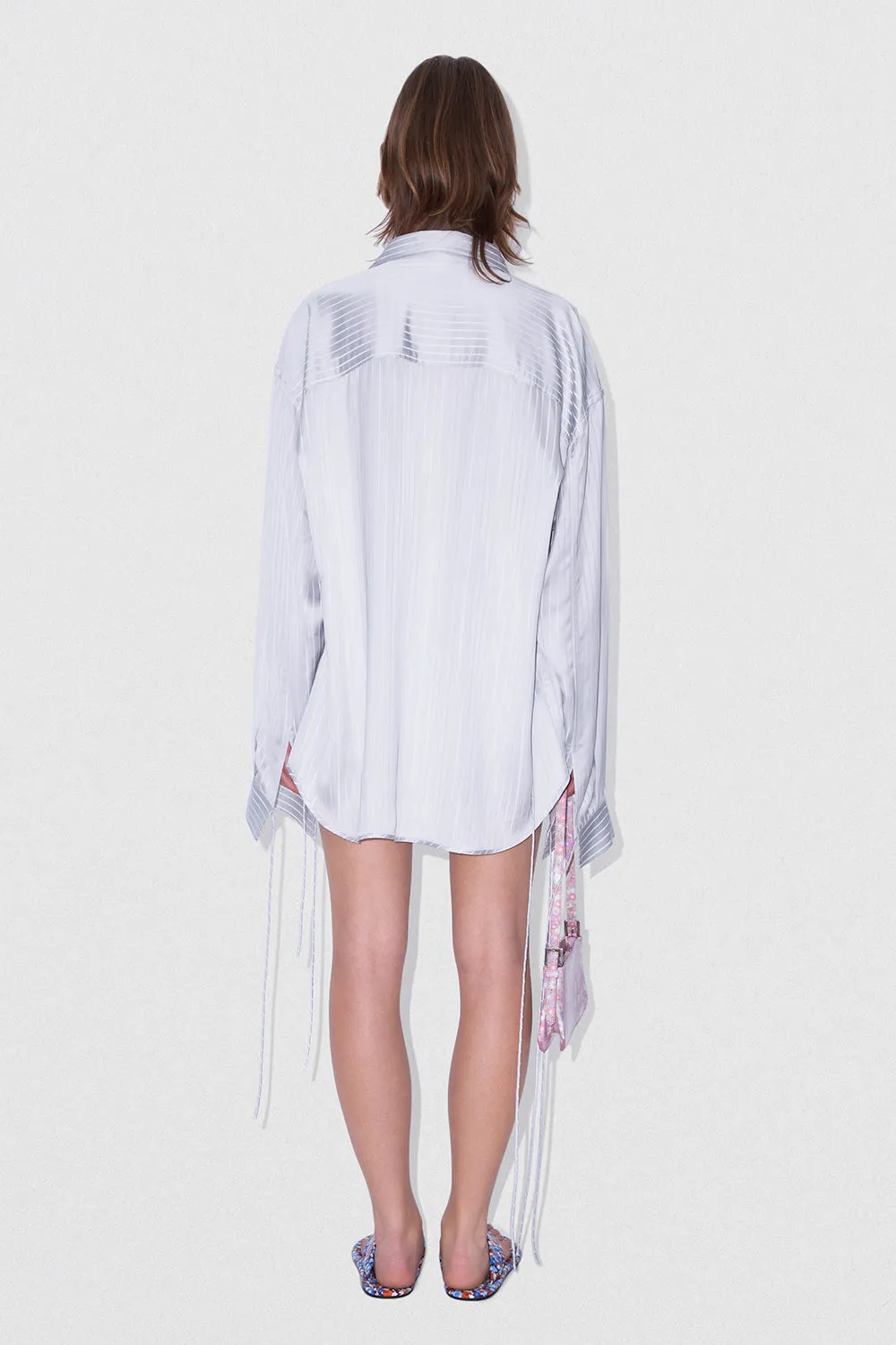 Satin Pin Stripe Shirt Grey And White Viscose Blend