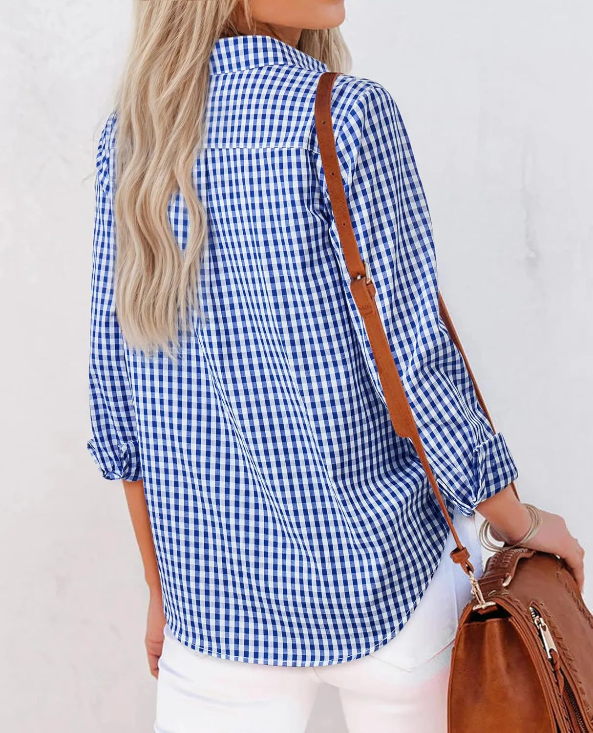 siliteelon Womens Plaid Shirts Long Sleeve Button Down Dress Shirts Lightweight Casual Work Office Collared Blouse Top