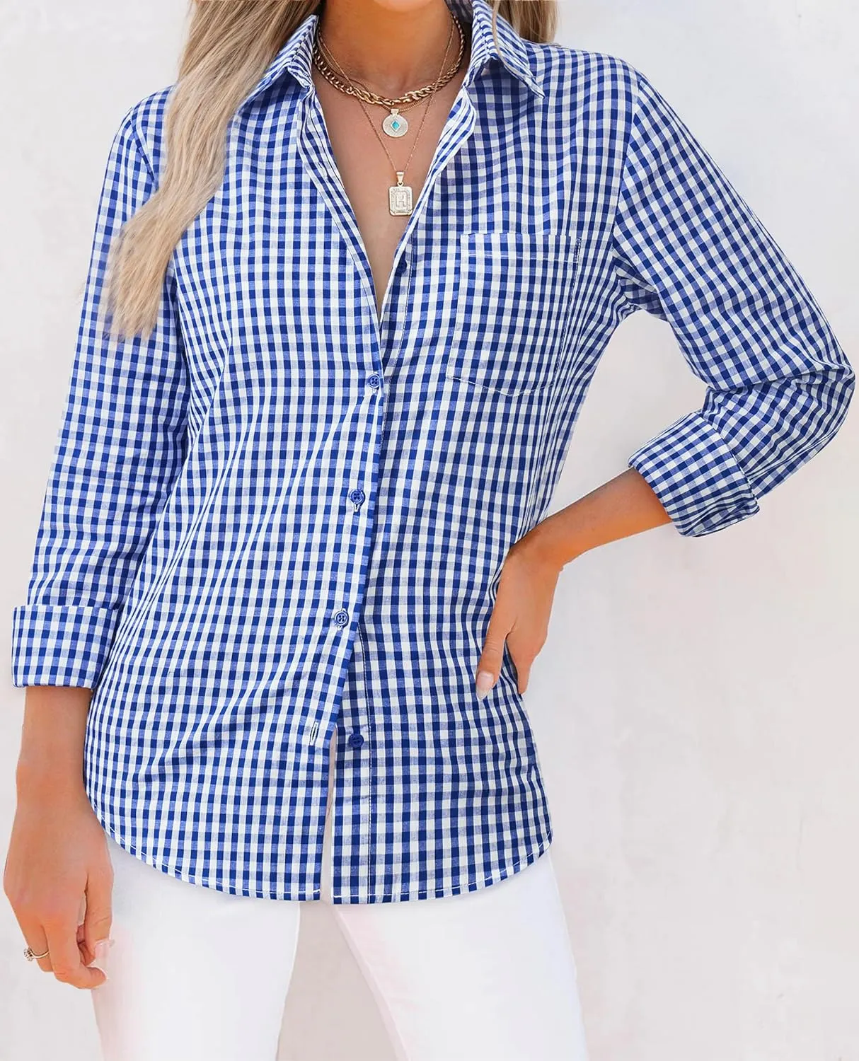 siliteelon Womens Plaid Shirts Long Sleeve Button Down Dress Shirts Lightweight Casual Work Office Collared Blouse Top