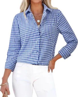siliteelon Womens Plaid Shirts Long Sleeve Button Down Dress Shirts Lightweight Casual Work Office Collared Blouse Top