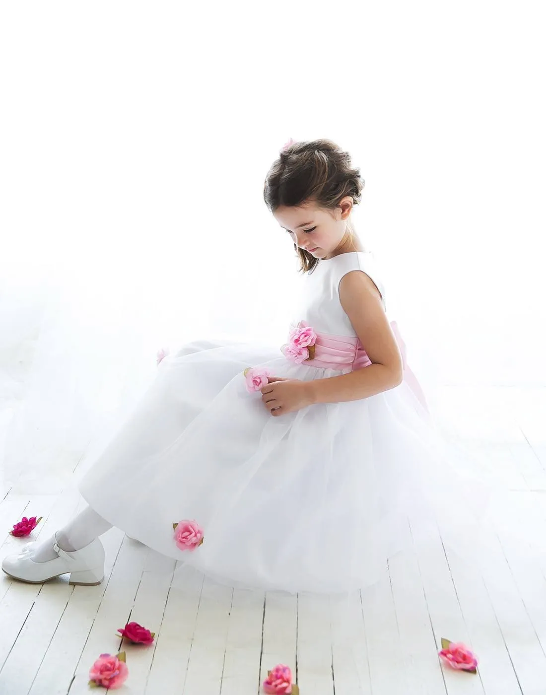 Silky Satin and Sheer Tulle Floral Dress - Lavender