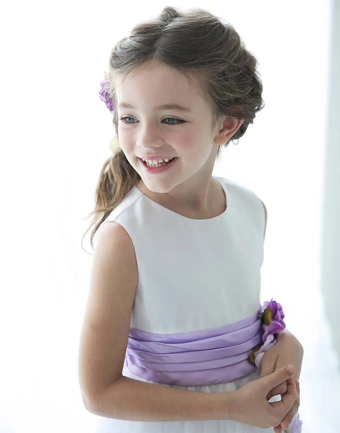 Silky Satin and Sheer Tulle Floral Dress - Lavender