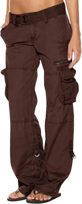 SMIDOW Low Rise Cargo Pants for Women Plus Size Baggy Stretchy Wide Leg Pants Pockets Y2K Streetwear Combat Military Trousers