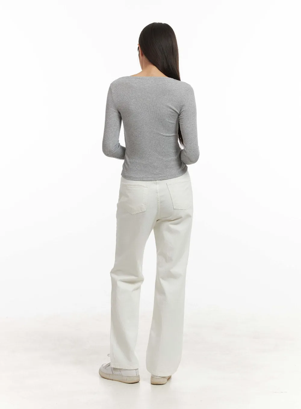Solid Button Long Sleeve Top OA429