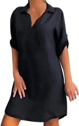 Solid Cotton Collar Dress Shirt Turn Plus Linen Size Loose Down Women Fashion Plus Size Dress Plus Size White Body Dress