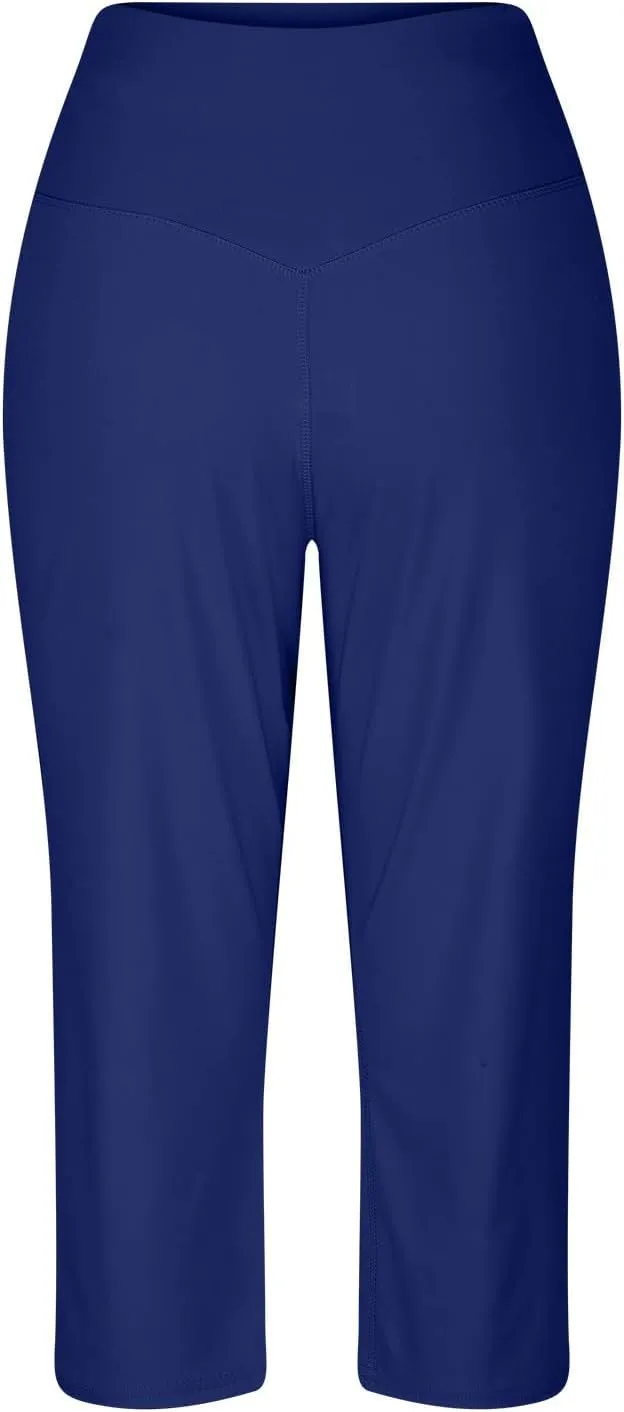 Summer Capri Pants for Women High Waist Workout Legging with Pockets Tummy Control Leggings Crop Straight Yoga Pant