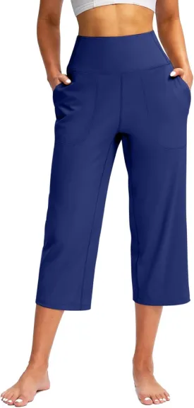 Summer Capri Pants for Women High Waist Workout Legging with Pockets Tummy Control Leggings Crop Straight Yoga Pant