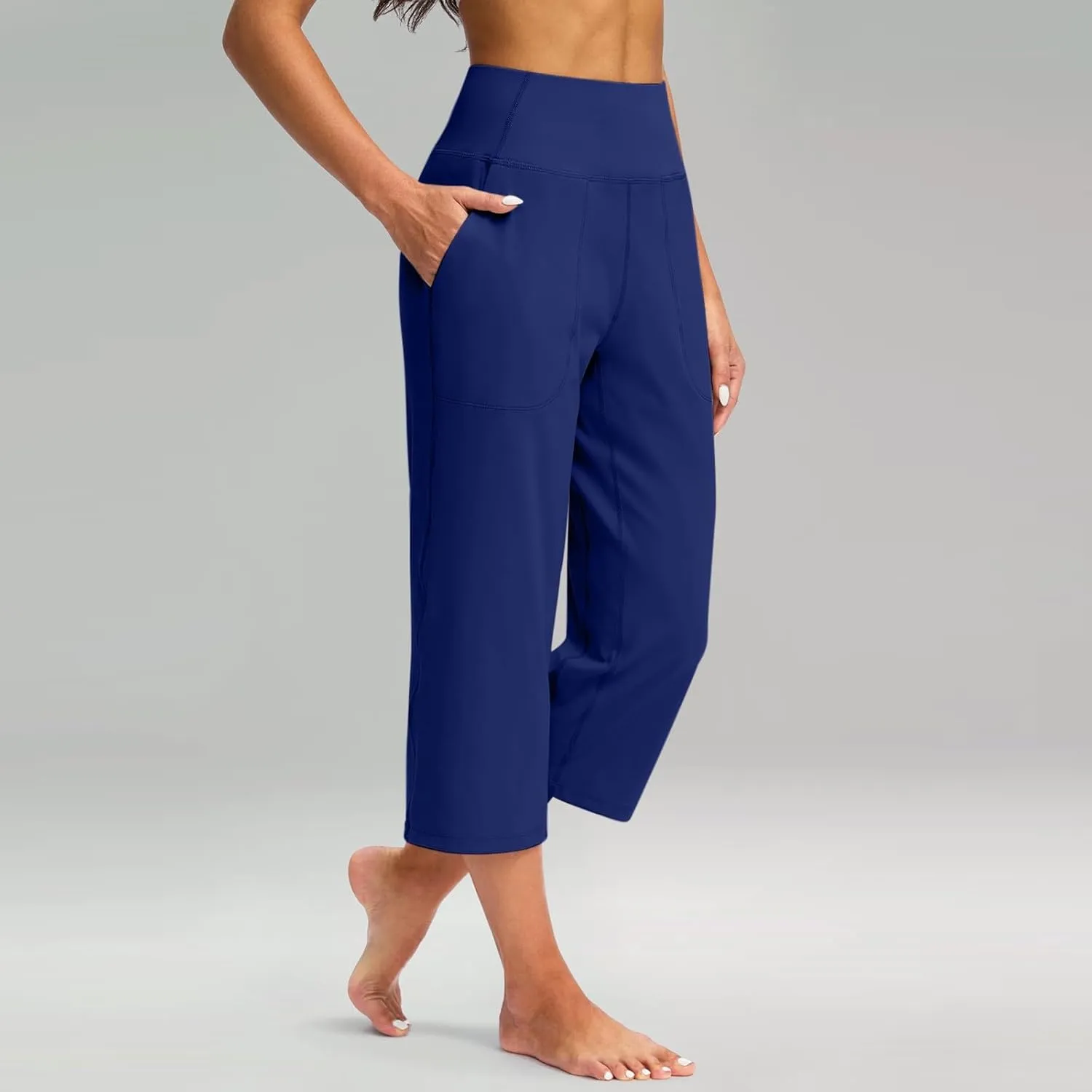 Summer Capri Pants for Women High Waist Workout Legging with Pockets Tummy Control Leggings Crop Straight Yoga Pant