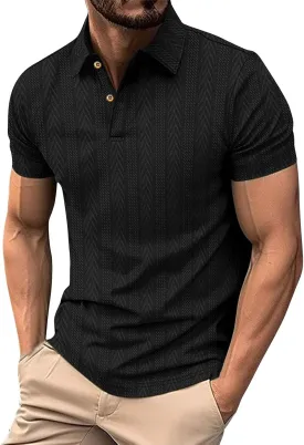 Summer Casual Polo Shirts for Men Button up Short Sleeve Textured Workout T-Shirts Casual Basic Office Business Tops
