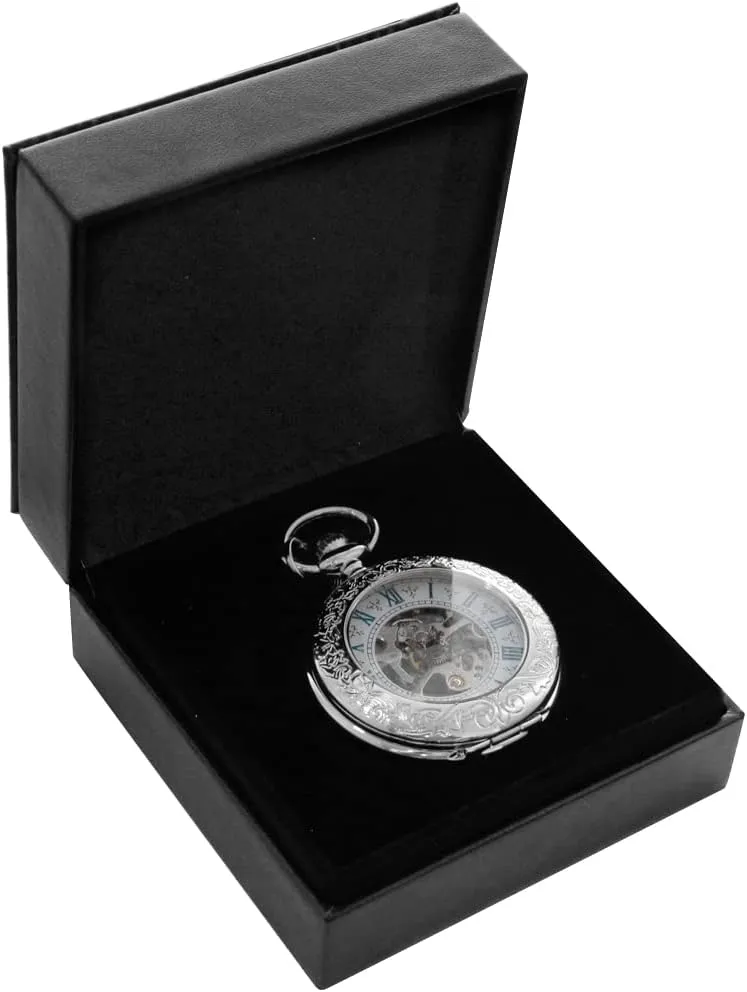 Tiong Brown/Black Vintage Classic Personalization 47mm Pu Leather Pocket Watch Box Customized Holder Storage Case Coin Pouch Storage with Chain