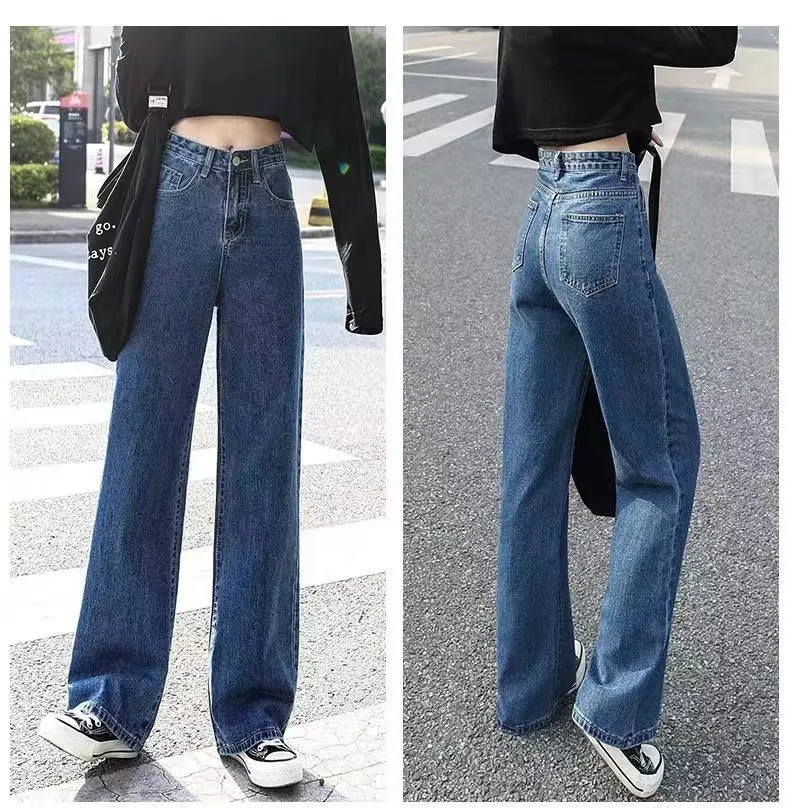 Toleet baggy Jeans Women's Western Style High Waist Straight Loose Wide Leg Pants Draping Mop Pants