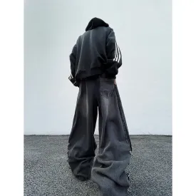 Toleet Harajuku style Japanese Style Men's Jeans Spring New Retro Distressed Washed Workwear Loose Leg Pants
