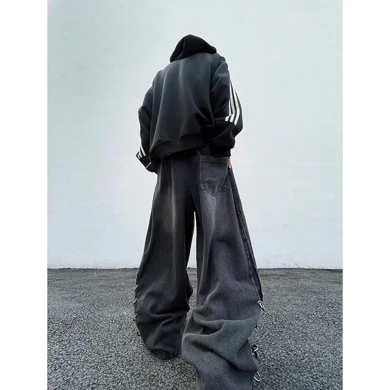 Toleet Harajuku style Japanese Style Men's Jeans Spring New Retro Distressed Washed Workwear Loose Leg Pants