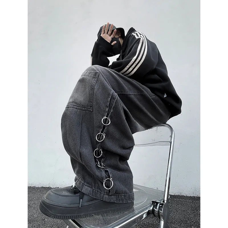 Toleet Harajuku style Japanese Style Men's Jeans Spring New Retro Distressed Washed Workwear Loose Leg Pants