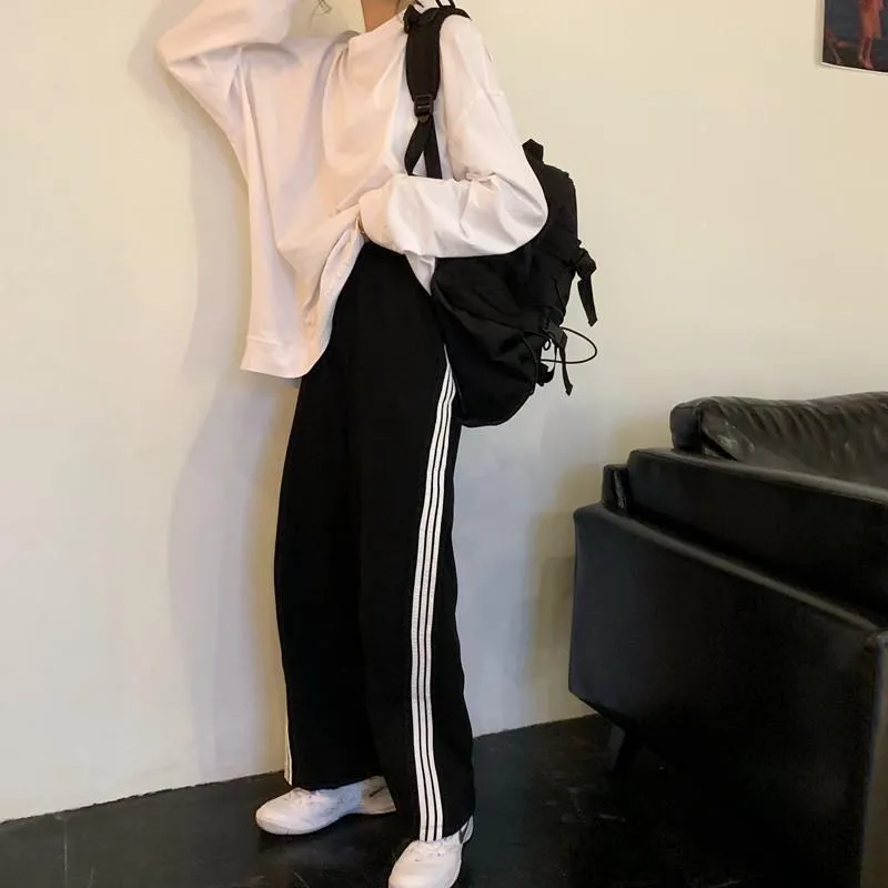 Triple Side Lines Straight 90S Aesthetic Loose Pants