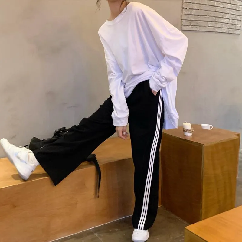 Triple Side Lines Straight 90S Aesthetic Loose Pants