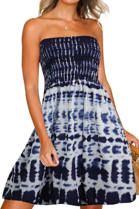 Tube Top Dress Boho Floral Summer Beach Csual Sun Dresses Strapless Dress for Women Red S