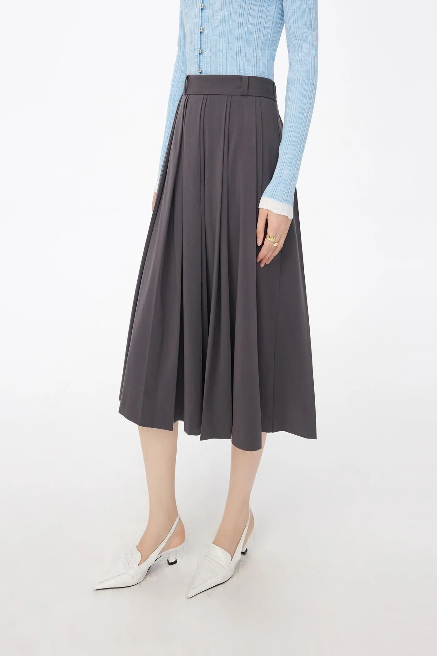 Unique High-Waisted Double-Pleated Skirt
