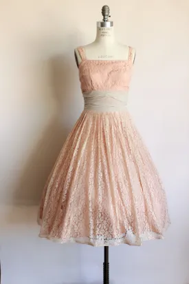 Vintage 1950s Pink Lace Dress With Chiffon