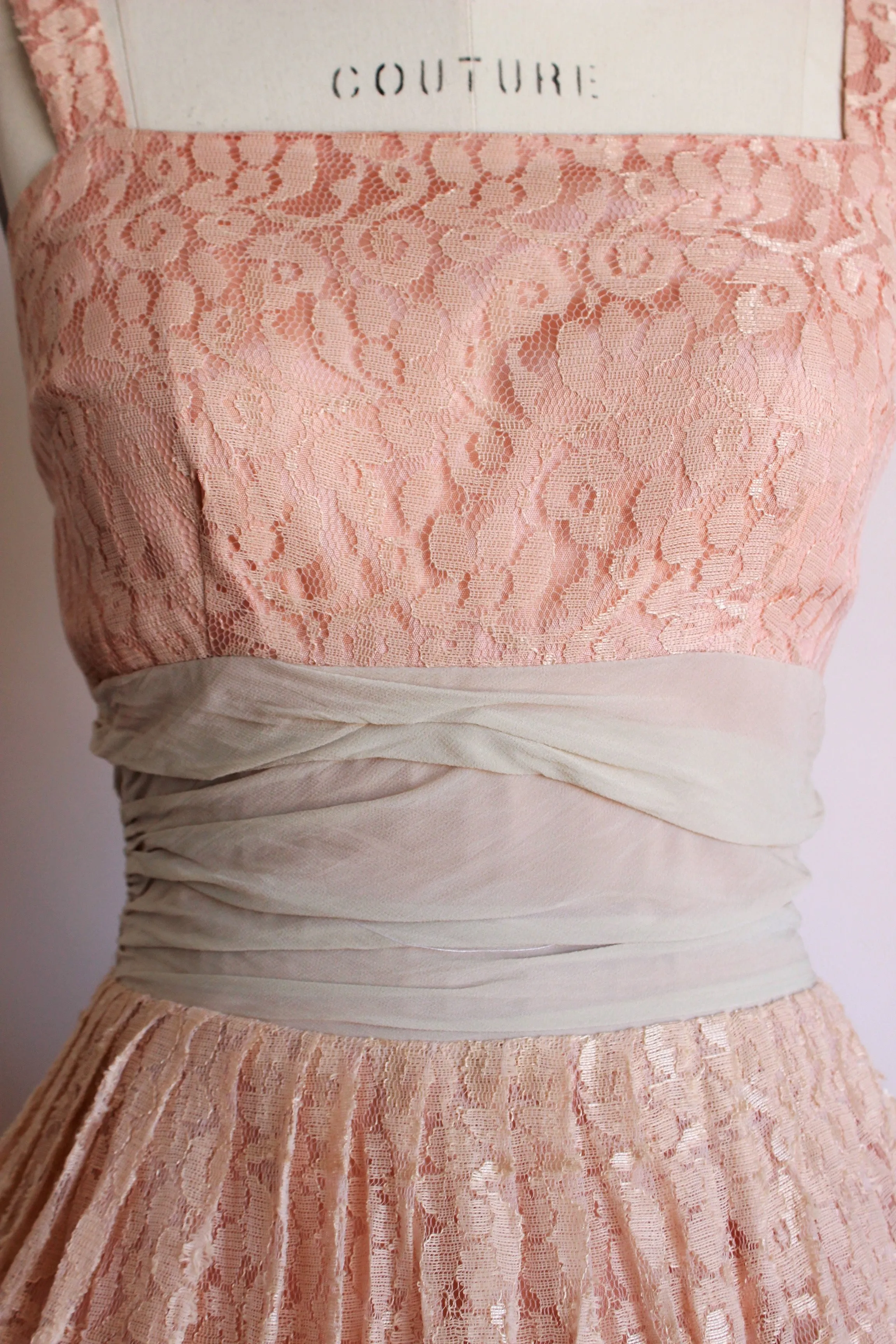 Vintage 1950s Pink Lace Dress With Chiffon