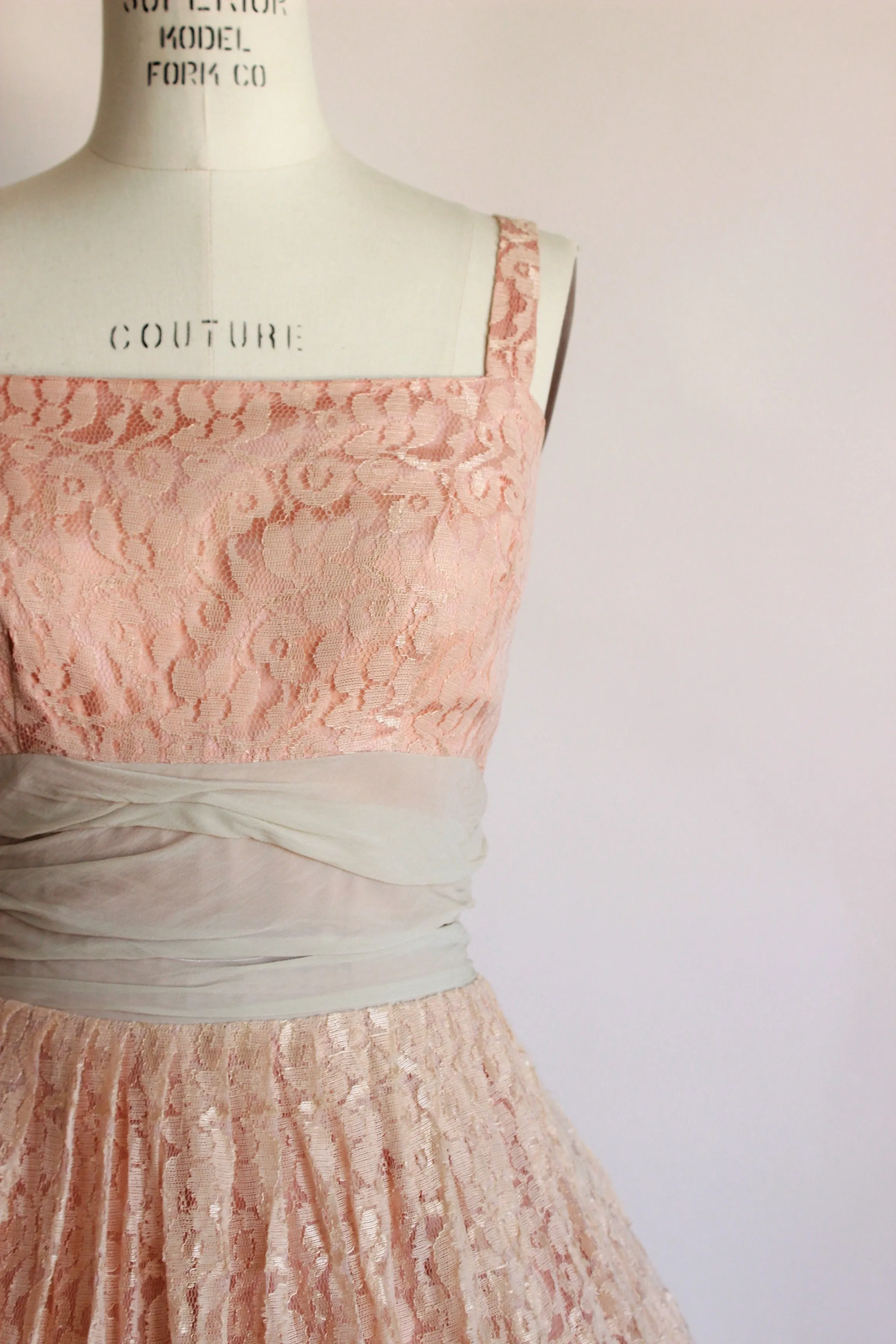 Vintage 1950s Pink Lace Dress With Chiffon