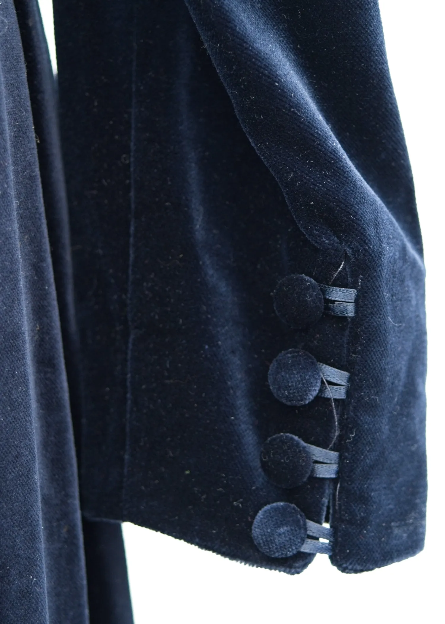 Vintage Laura Ashley Midnight Blue Velvet Long Sleeve Dress • UK 16