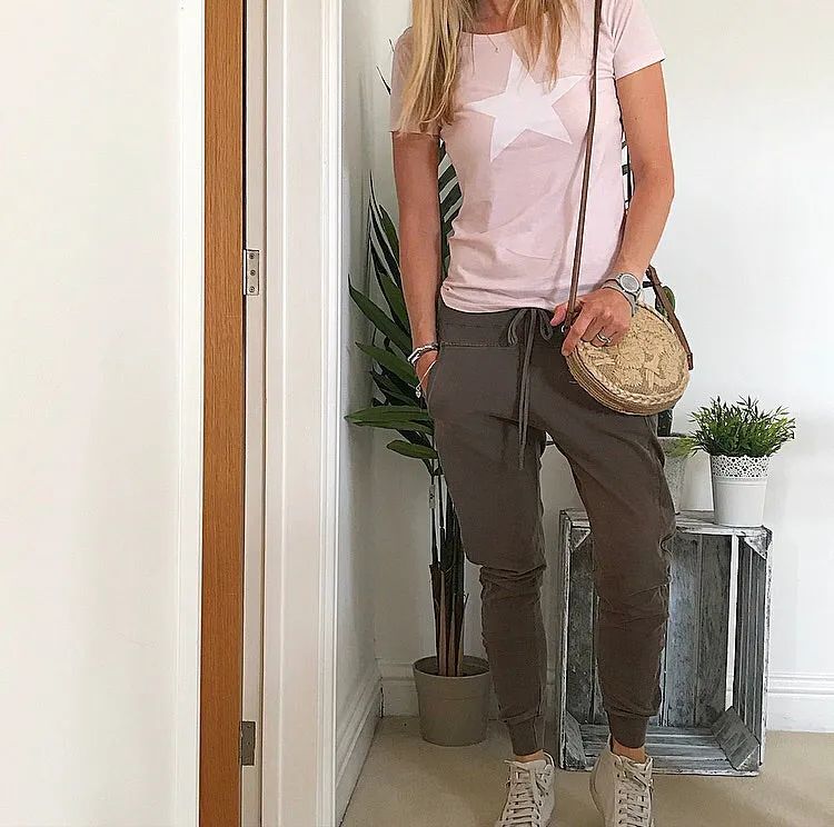 White star on pink tee
