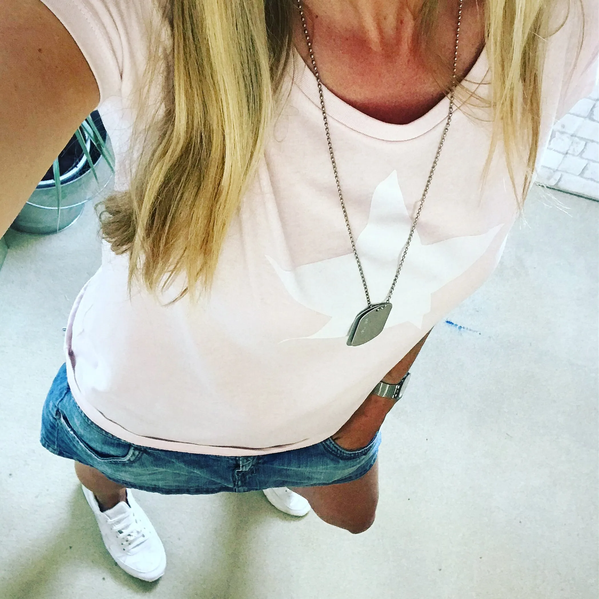 White star on pink tee