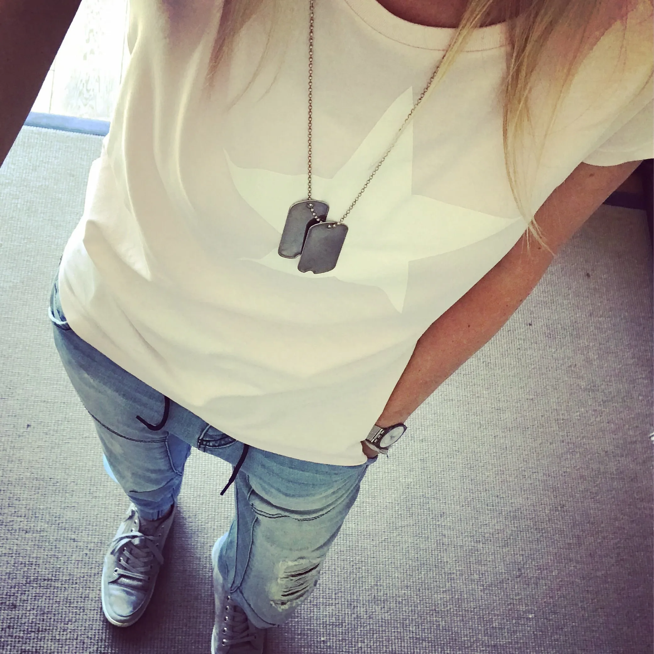 White star on pink tee