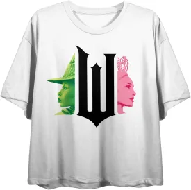 Wicked Part 1 W Character Graphic Women's White Crew Neck Short Sleeve Crop Top
