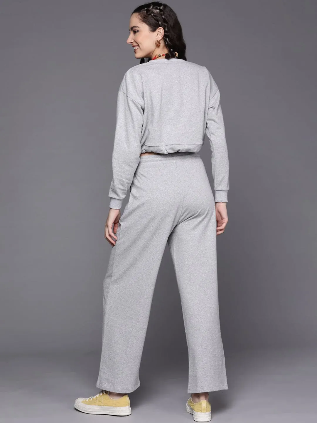 Women Grey Melange Love Sweatshirt With Track Pants