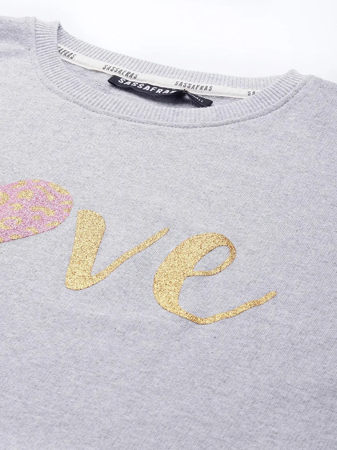 Women Grey Melange Love Sweatshirt With Track Pants