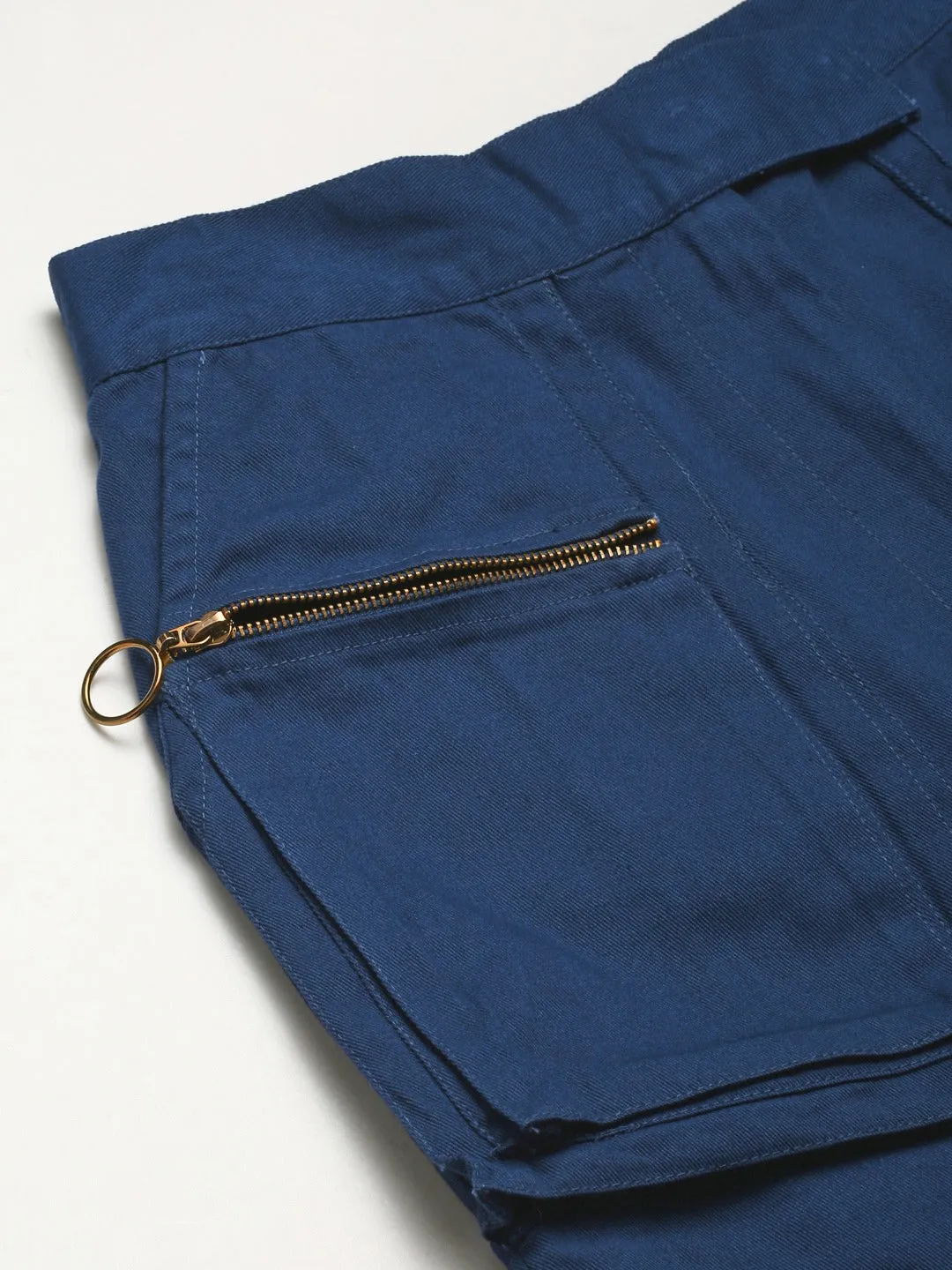 Women Navy Big Pockets Twill Pants