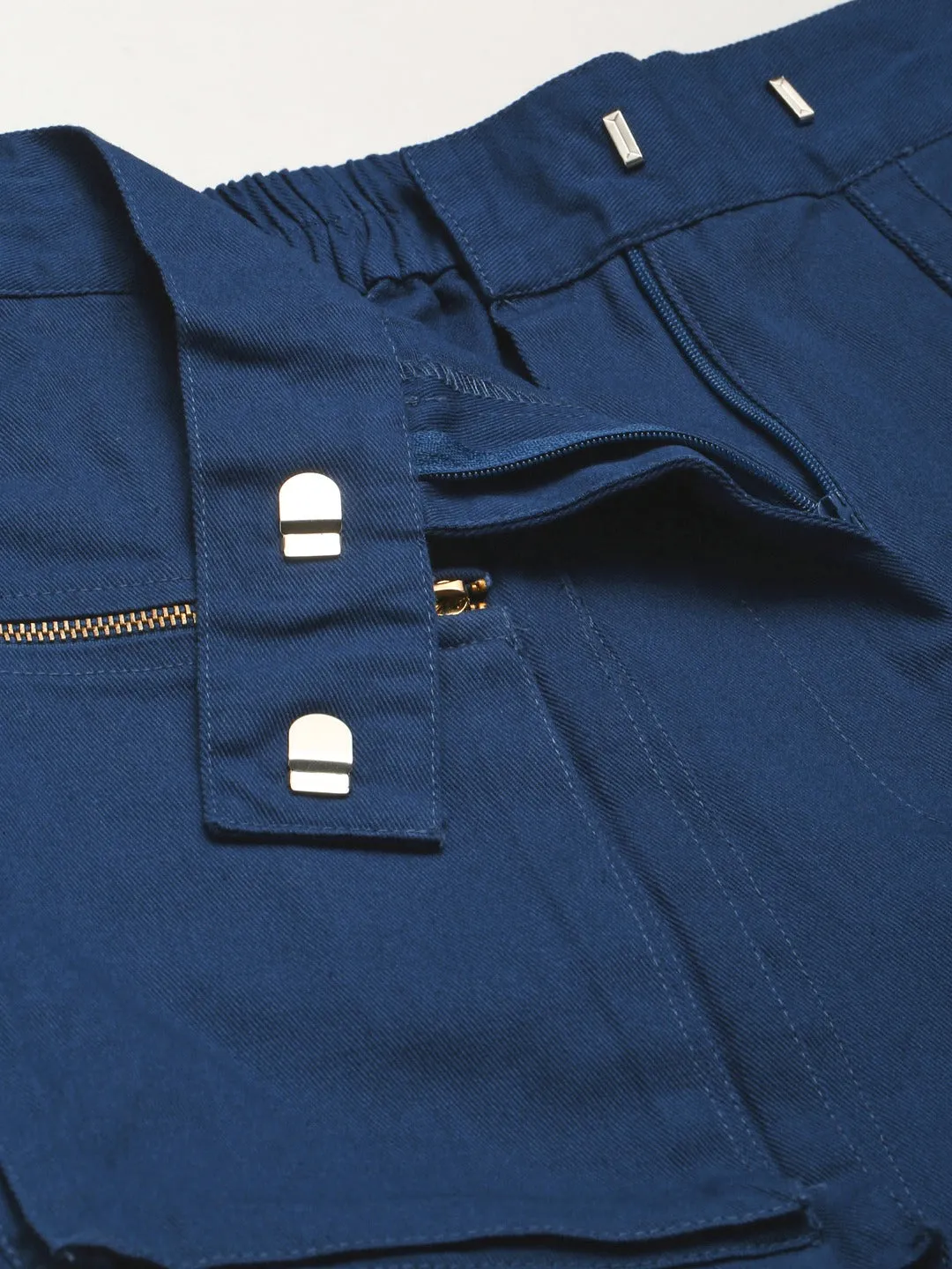 Women Navy Big Pockets Twill Pants