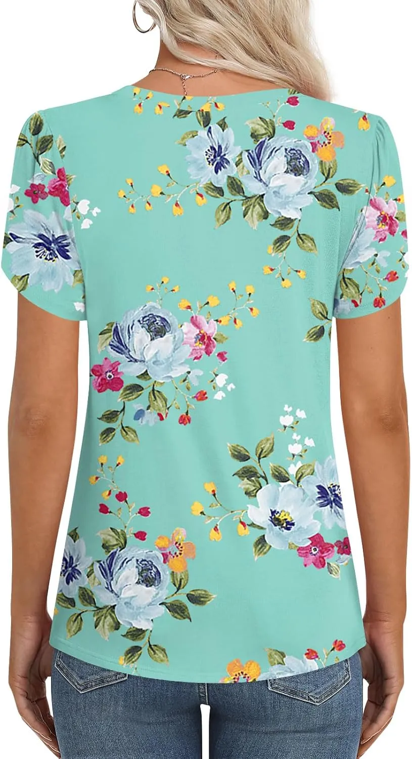 Womens Casual 2025 Tunic Summer Twist Front Tops Short Sleeve Blouse V-neck Loose Tshirt